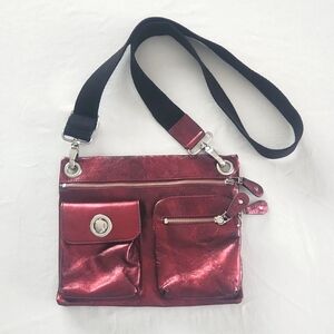 Metallic Red Leather High Fashion Crossbody Bag